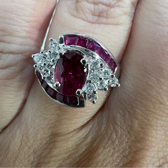 14k White Gold Diamond & Ruby Ring - Picture 6 of 9